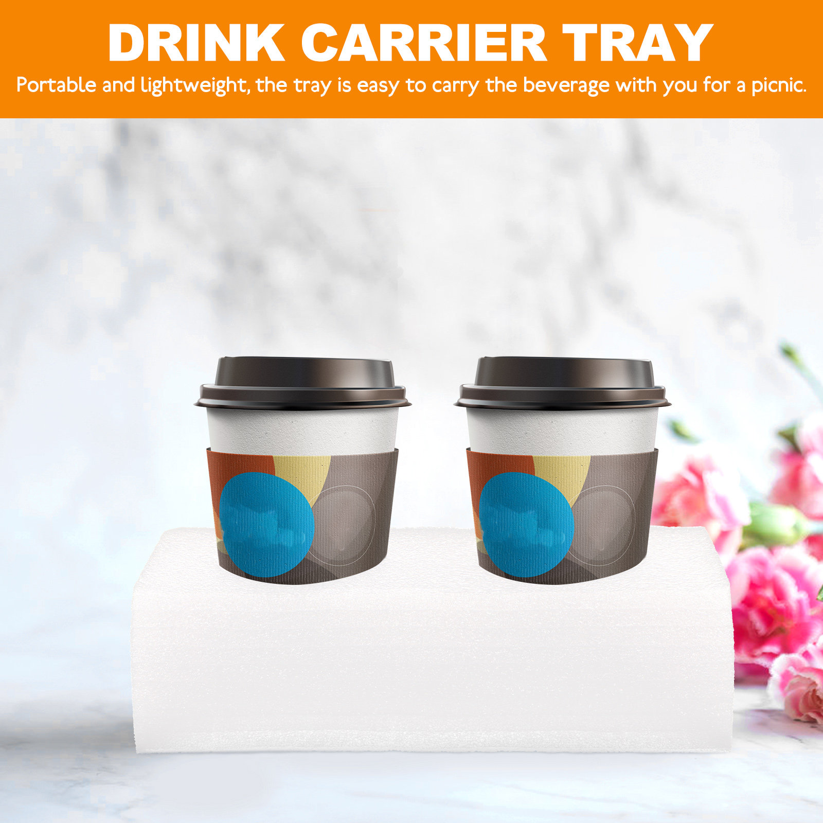 Coffee Tea Cups - 2Pcs Drink Carrier Tray Multi-Hole Cup