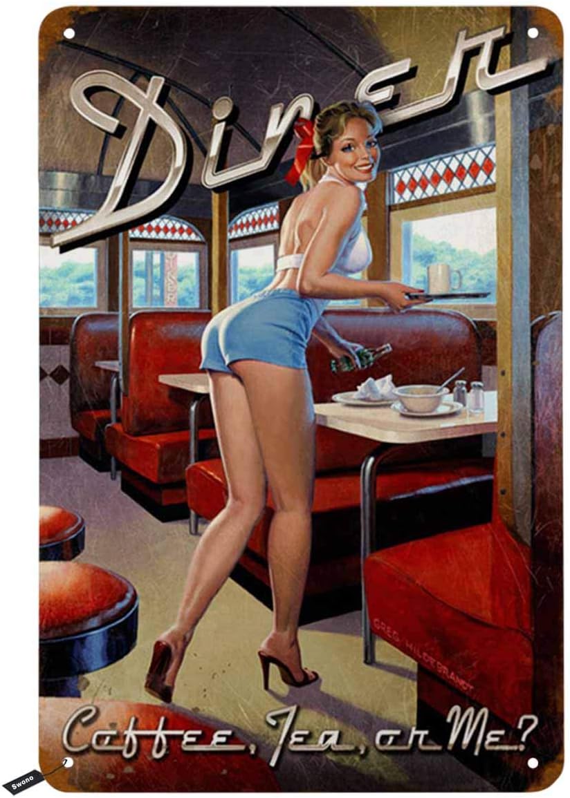Coffee Tea You And Me - Swono Dinner Tin Signs,Pinup Girl Smile