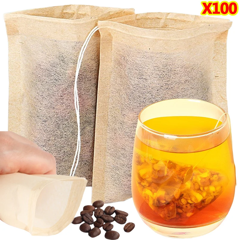100Pcs Teabags with Drawstring - Coffee Tea Leaf 리뷰 및 가격