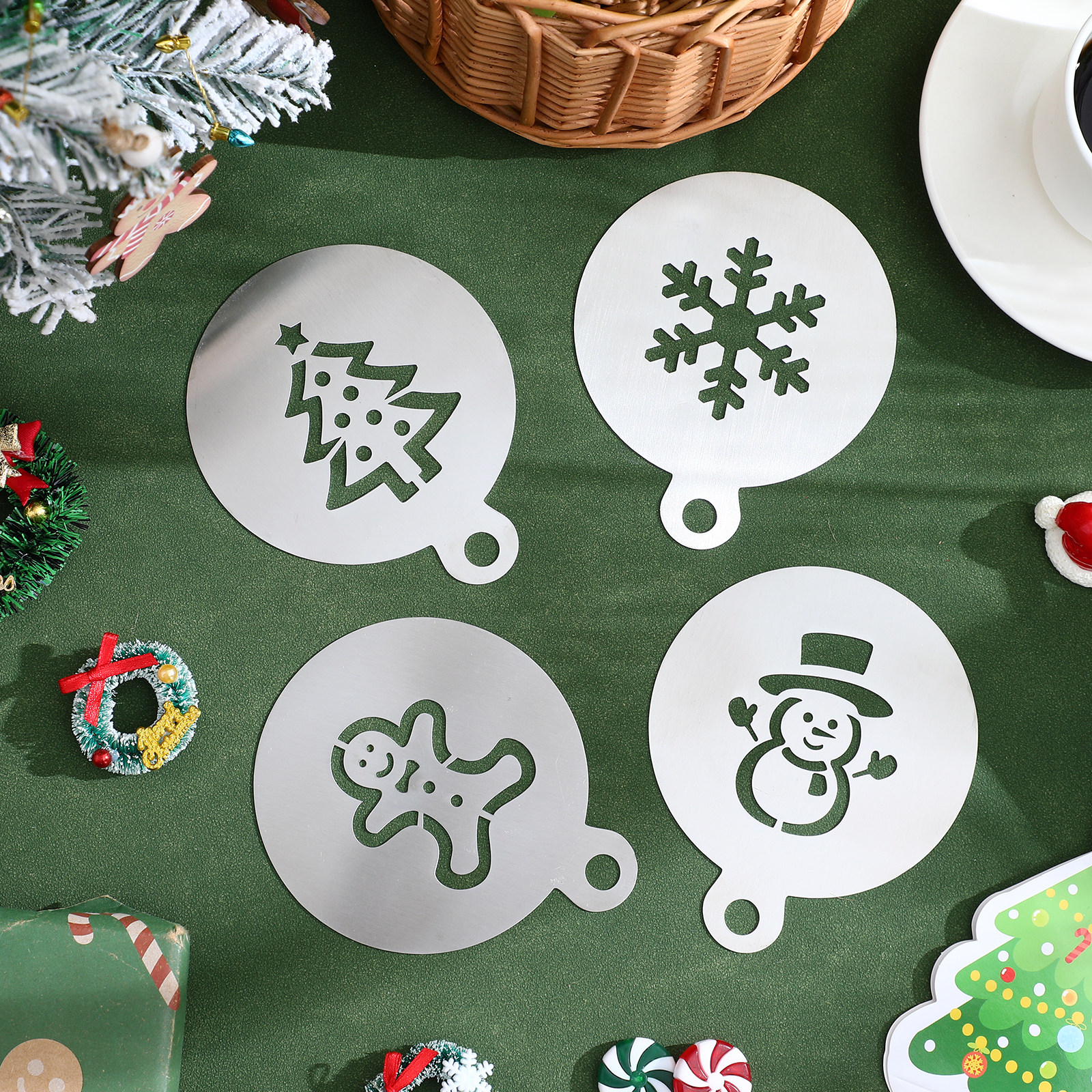 4Pcs Christmas Cake Stencils S - Coffee Stencil Art 리뷰 및 가격