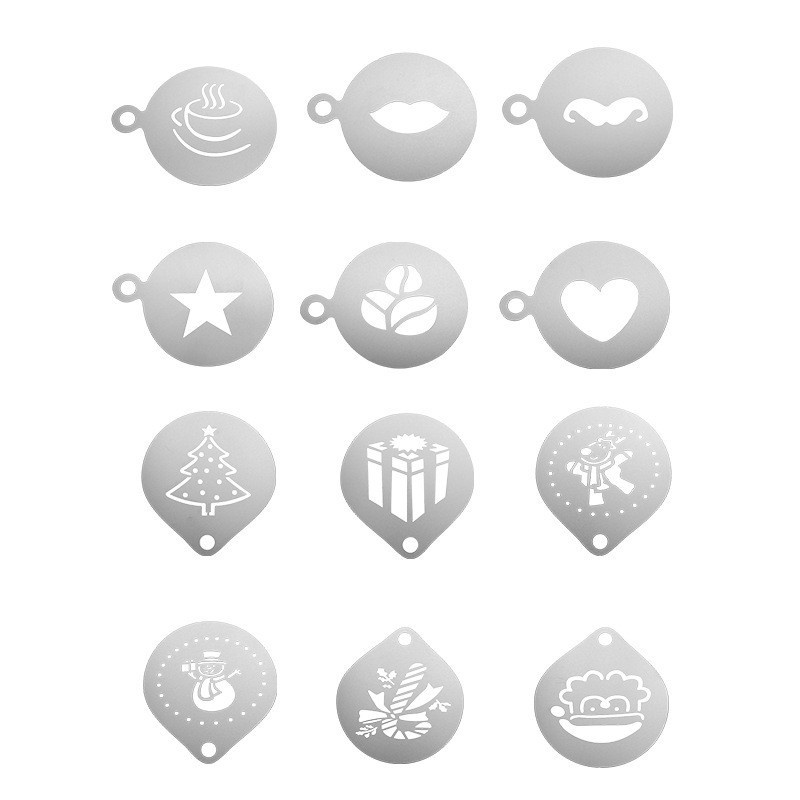 12pcs Stainless Steel Cafe Foa - Coffee Stencil Art 리뷰 및 가격