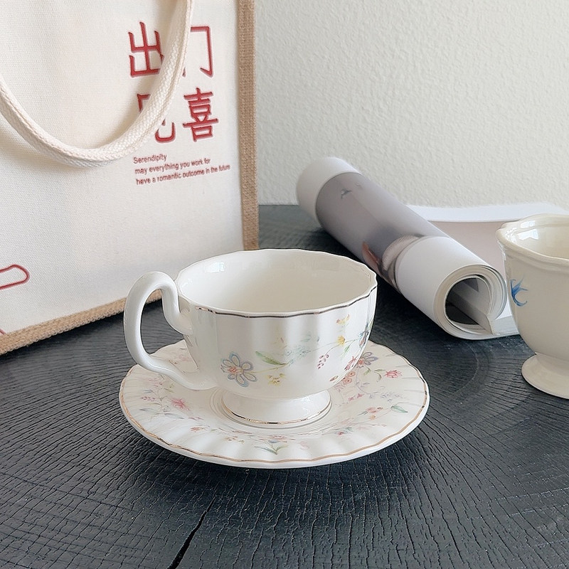 Gold-drawing Floral Print Coff - Draw Coffee And Tea 리뷰 및 가격