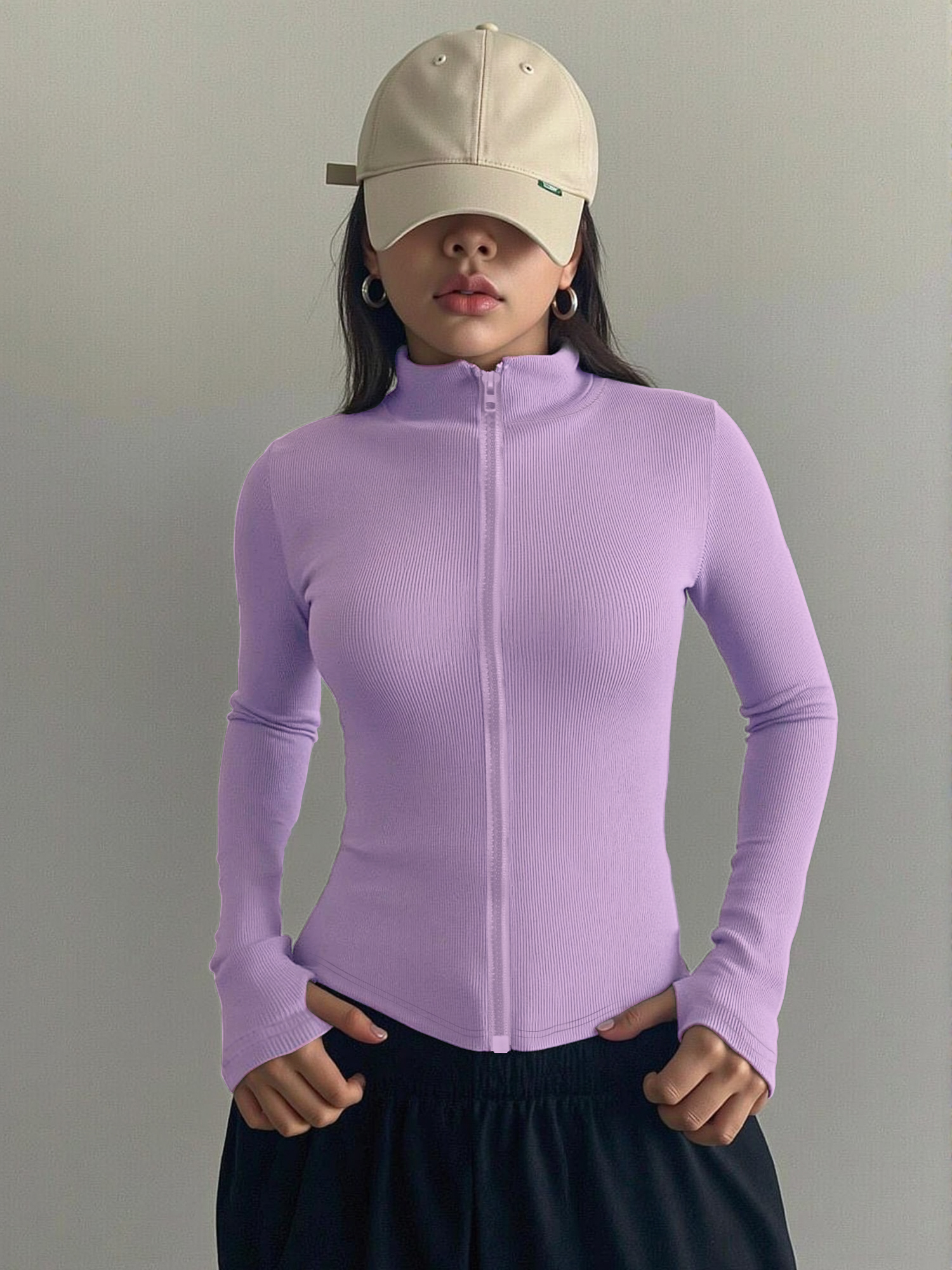Casual Ribbed High Neck Zip-Up - Coffee & Tea Haus 리뷰 및 가격
