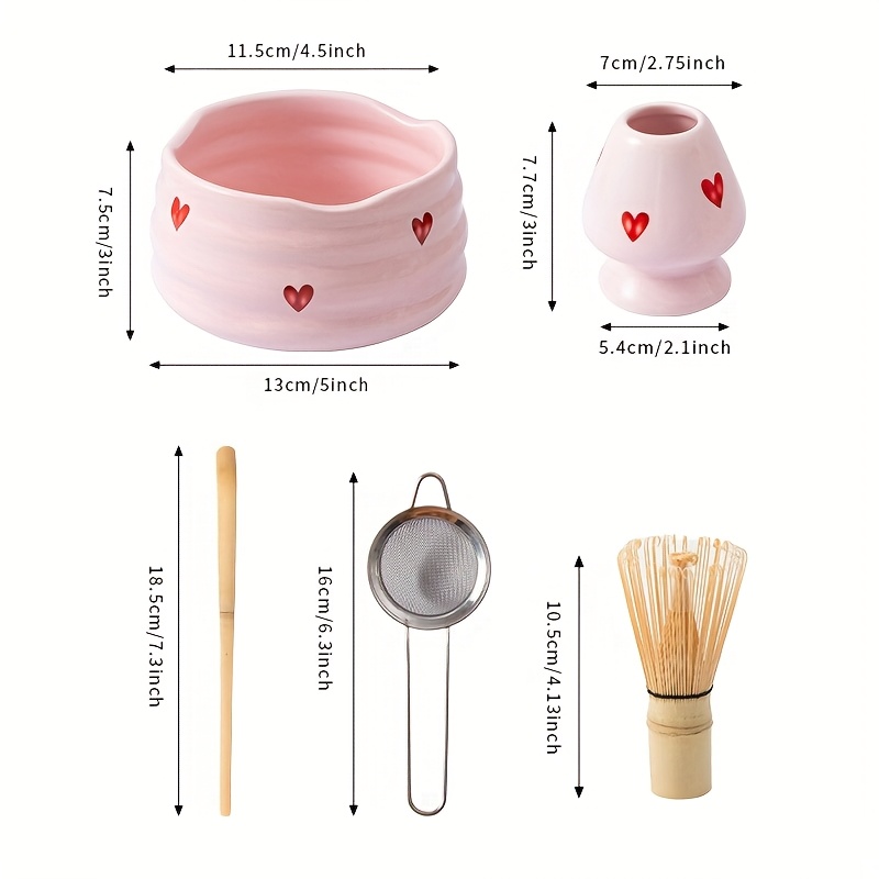 5pcs Pink Heart Decal Ceramic  - Matcha Whisk Set 리뷰 및 가격