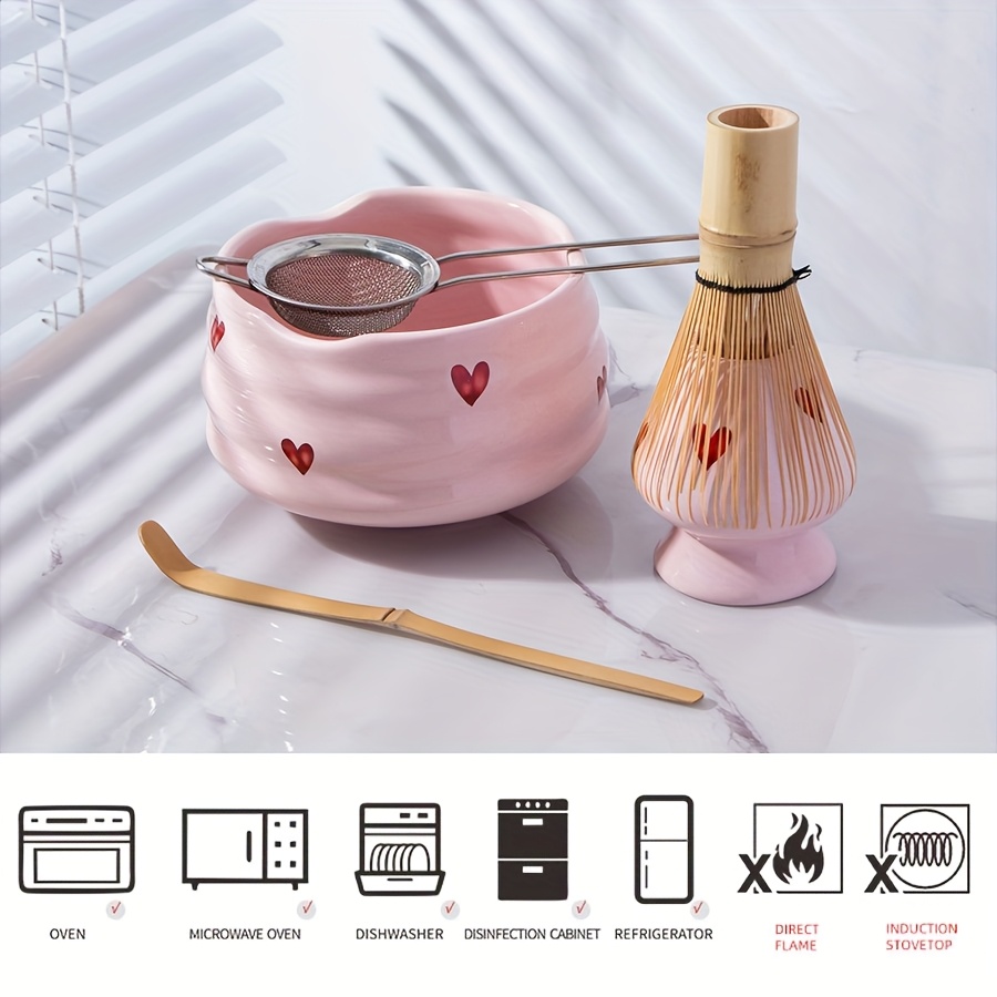 5pcs Pink Heart Decal Ceramic  - Matcha Whisk Set 리뷰 및 가격